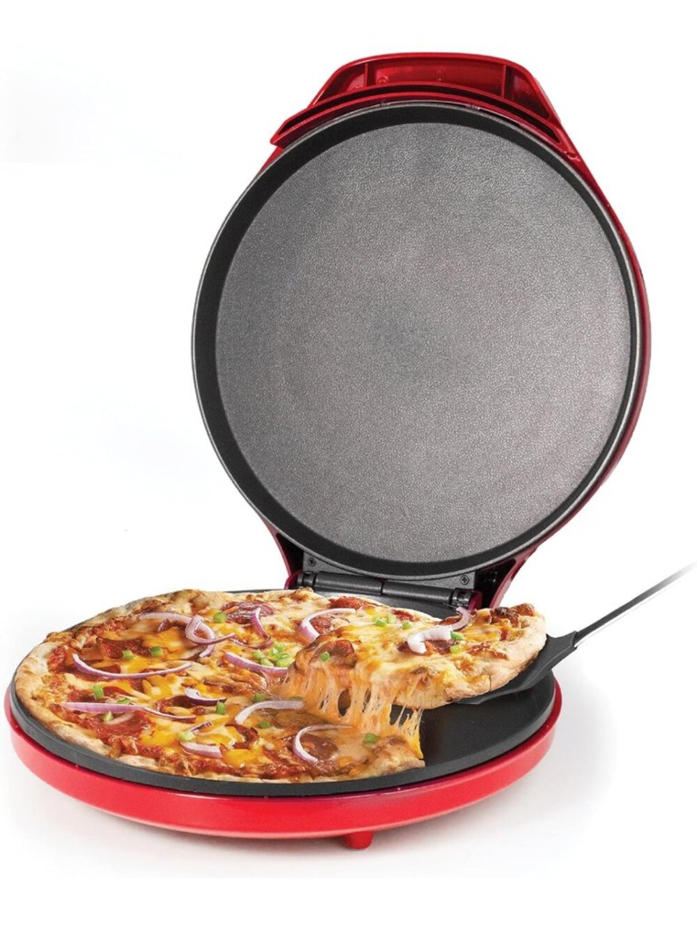 12" Indoor Pizza Maker & Grill, 1440W Electric Cooker, Easy Clean, Red